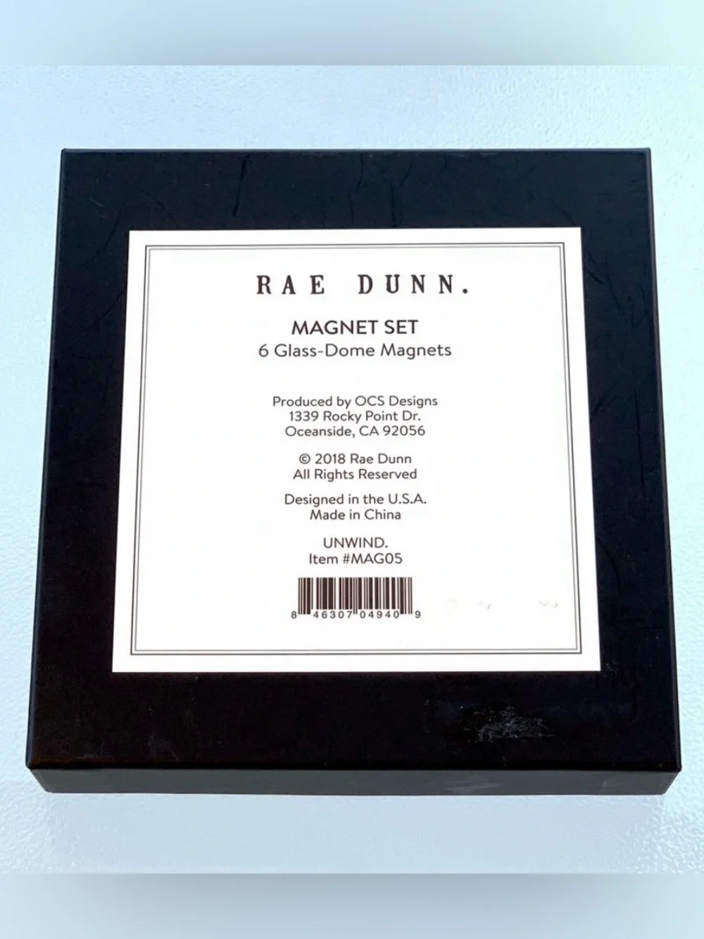 Rae Dunn Black and White Unwind 6 Glass-Dome Magnet Set